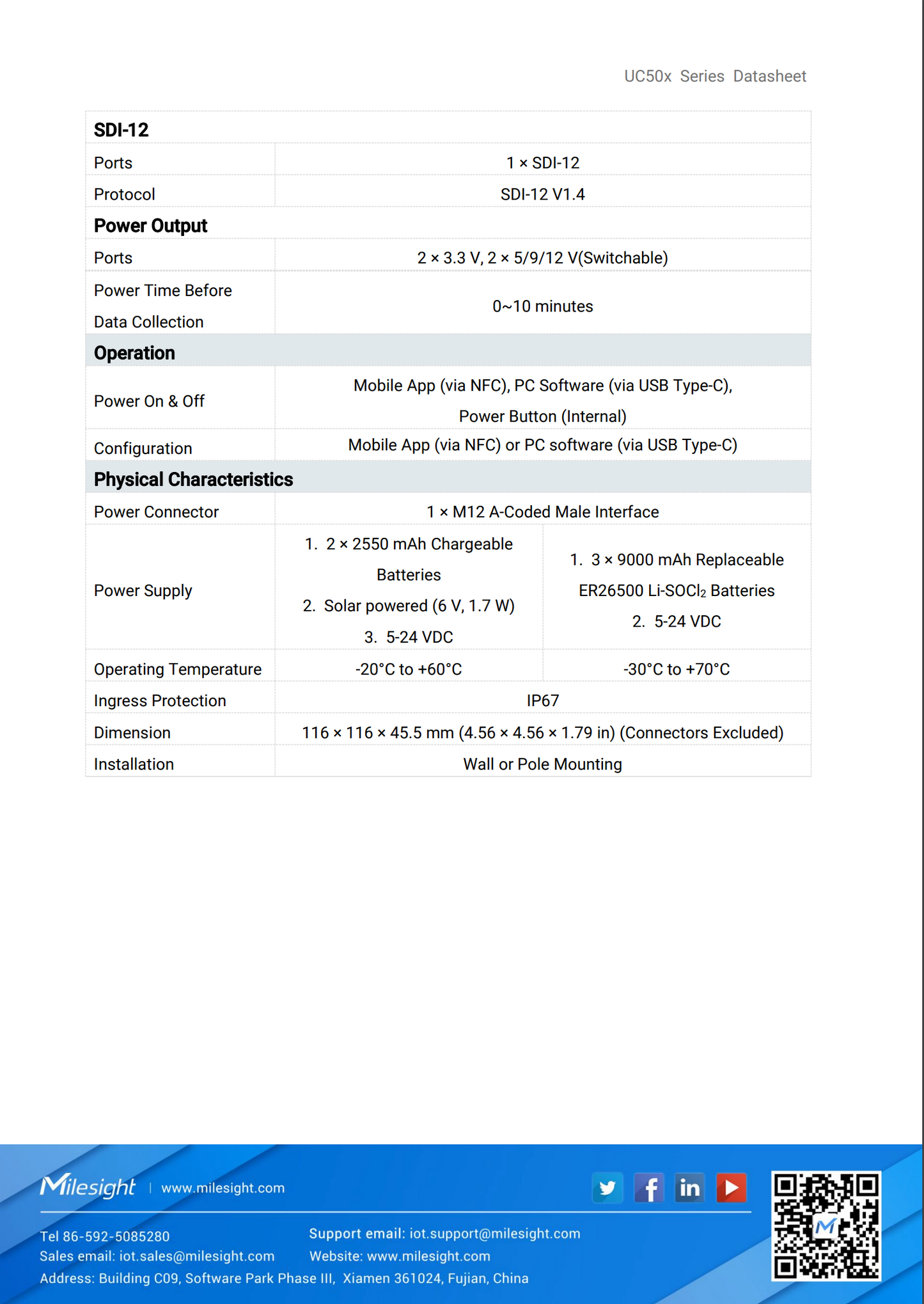 Battery-powered monitoring mote (indoor/outdoor) - Milesight UC-502